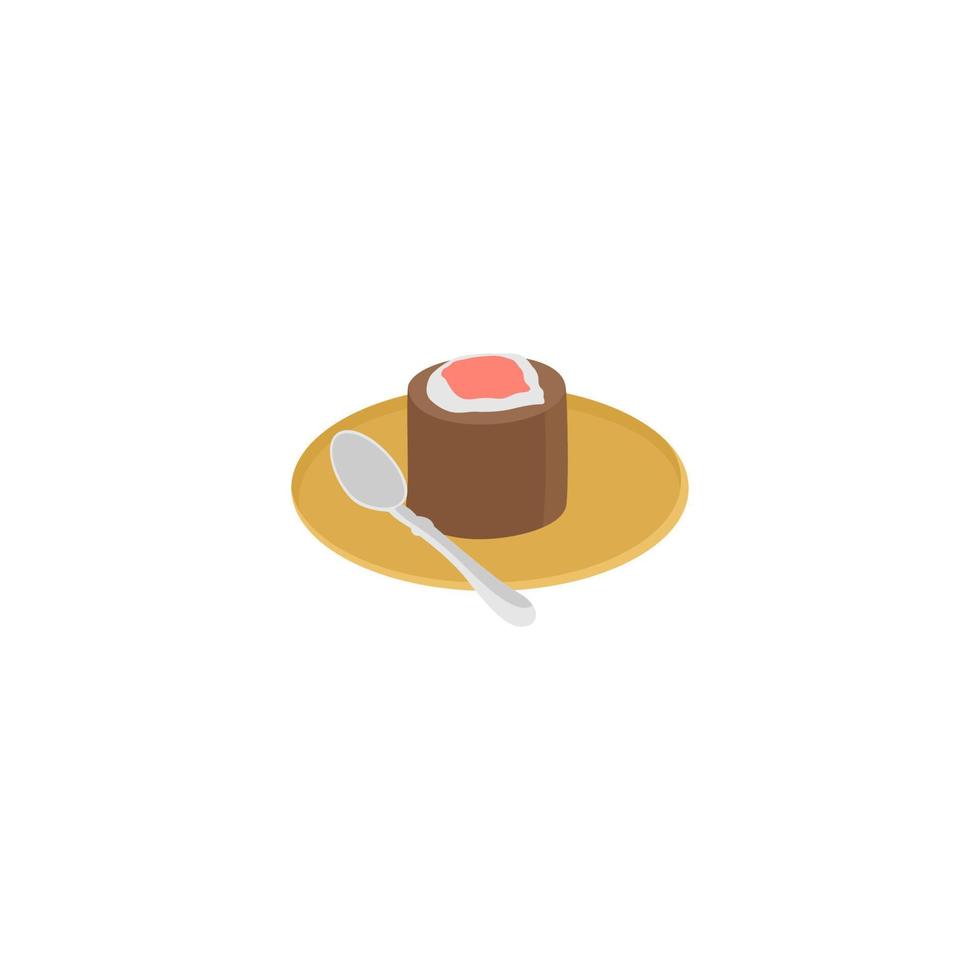 Brown and white blanket on a white background. A piece of cake is on a plate with a piece of cheese. vector