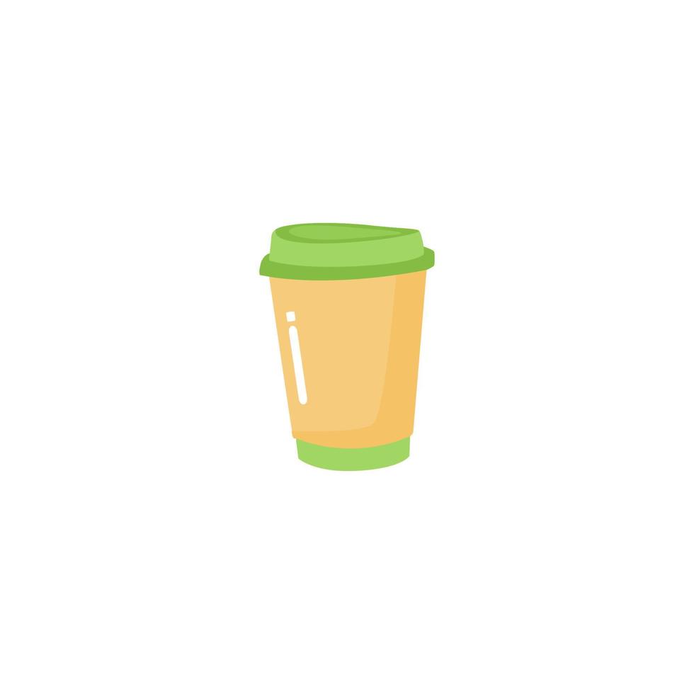 A green and orange coffee cup with a lid that says'coffee'on it vector