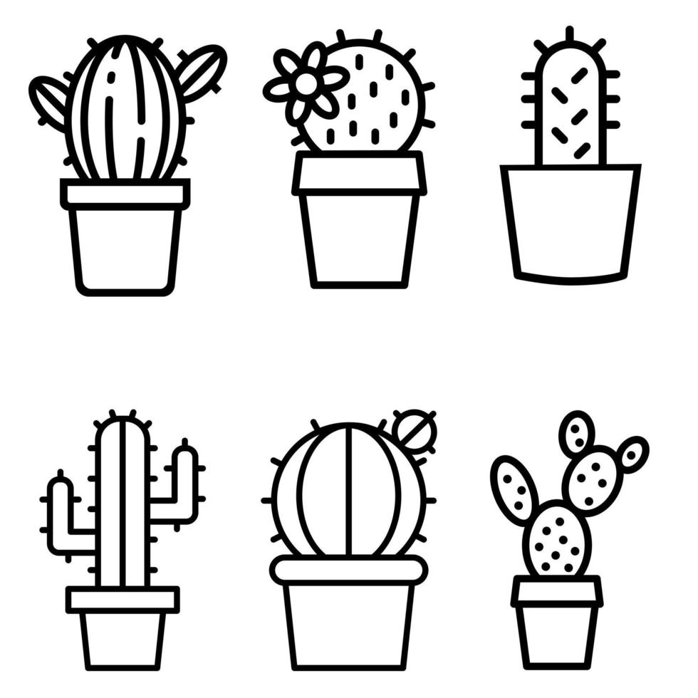 salvaje cactus lineal vector íconos colocar. cactus ilustración firmar recopilación.