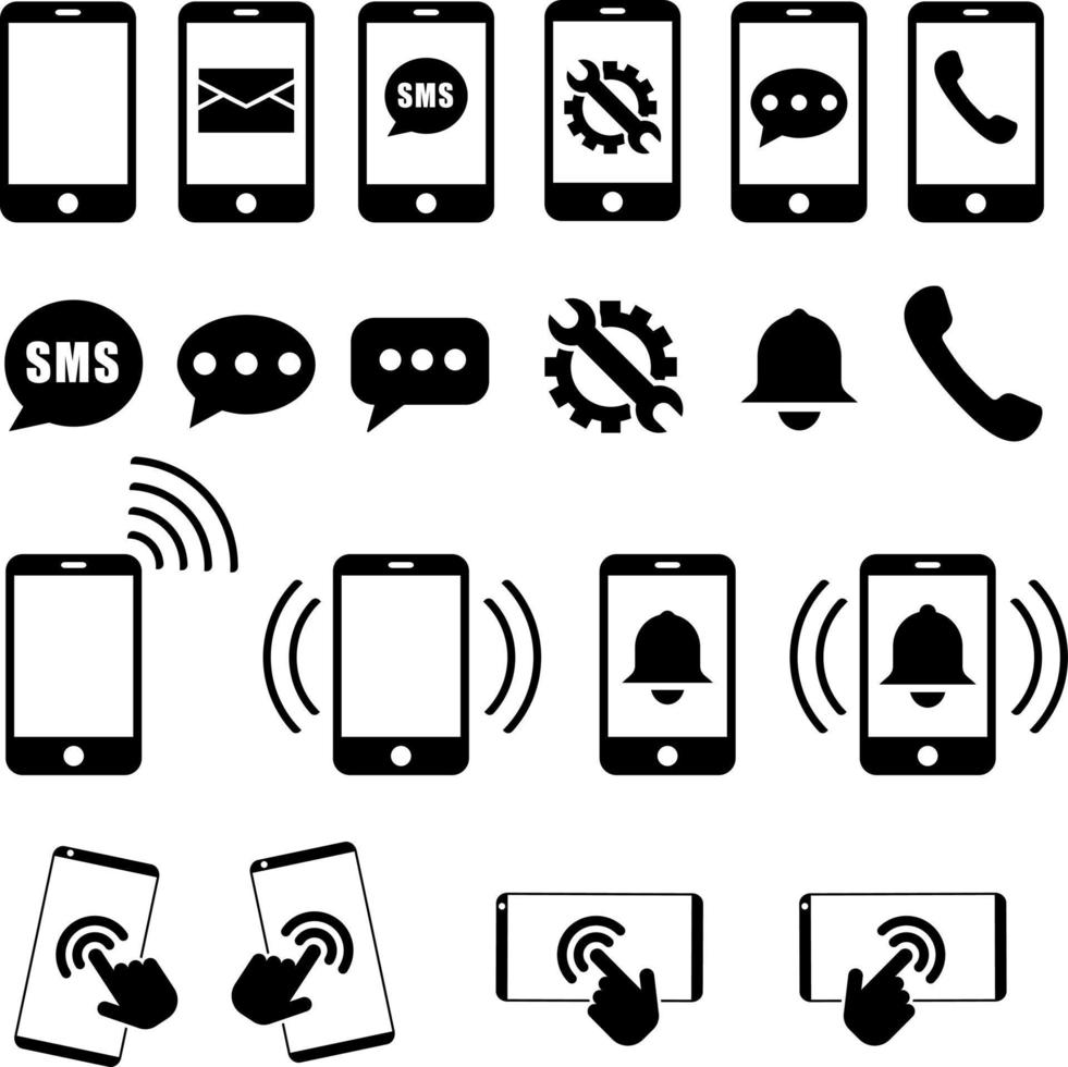 Phone icons on white background, sms icon, cell phone, call phone, message, Vector illustration.