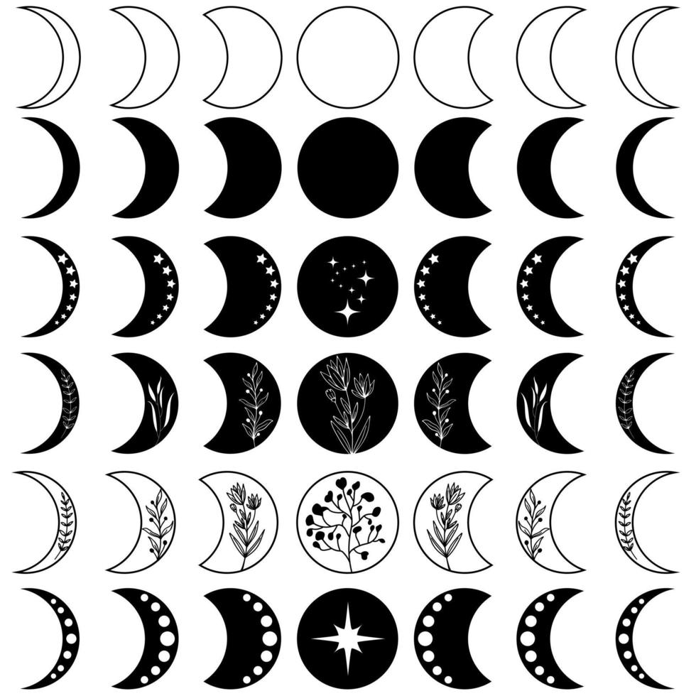 Moon Phase icon vector set. Mystic Celestial illustration sign collection. Boho Moon symbol or logo.