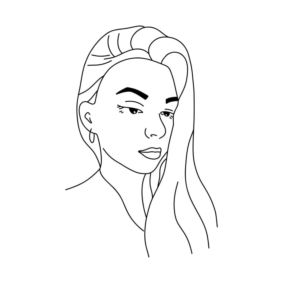 Beautiful girl in linear style. Vector hand drawn