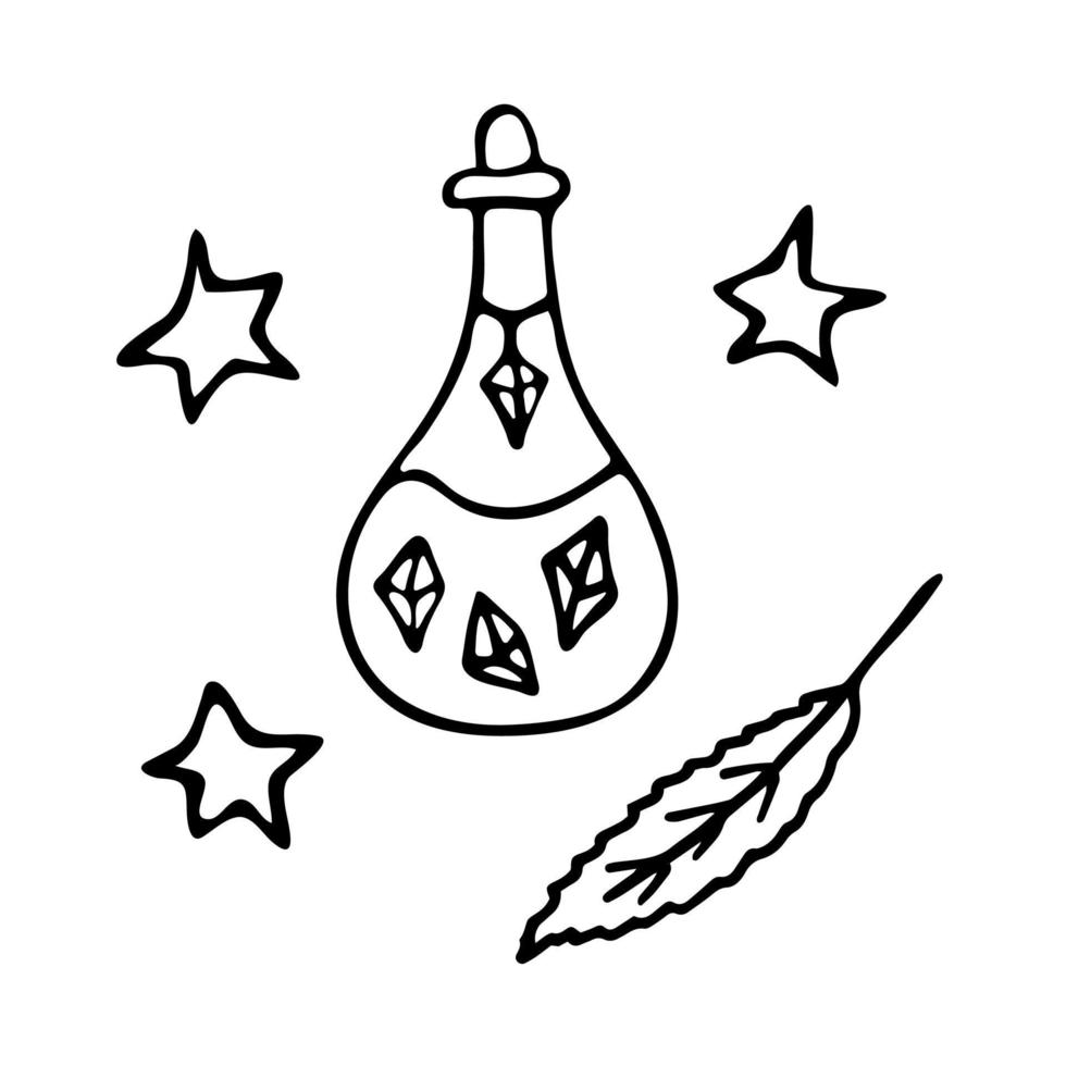 Magic potion in a bottle, witchcraft doodle vector