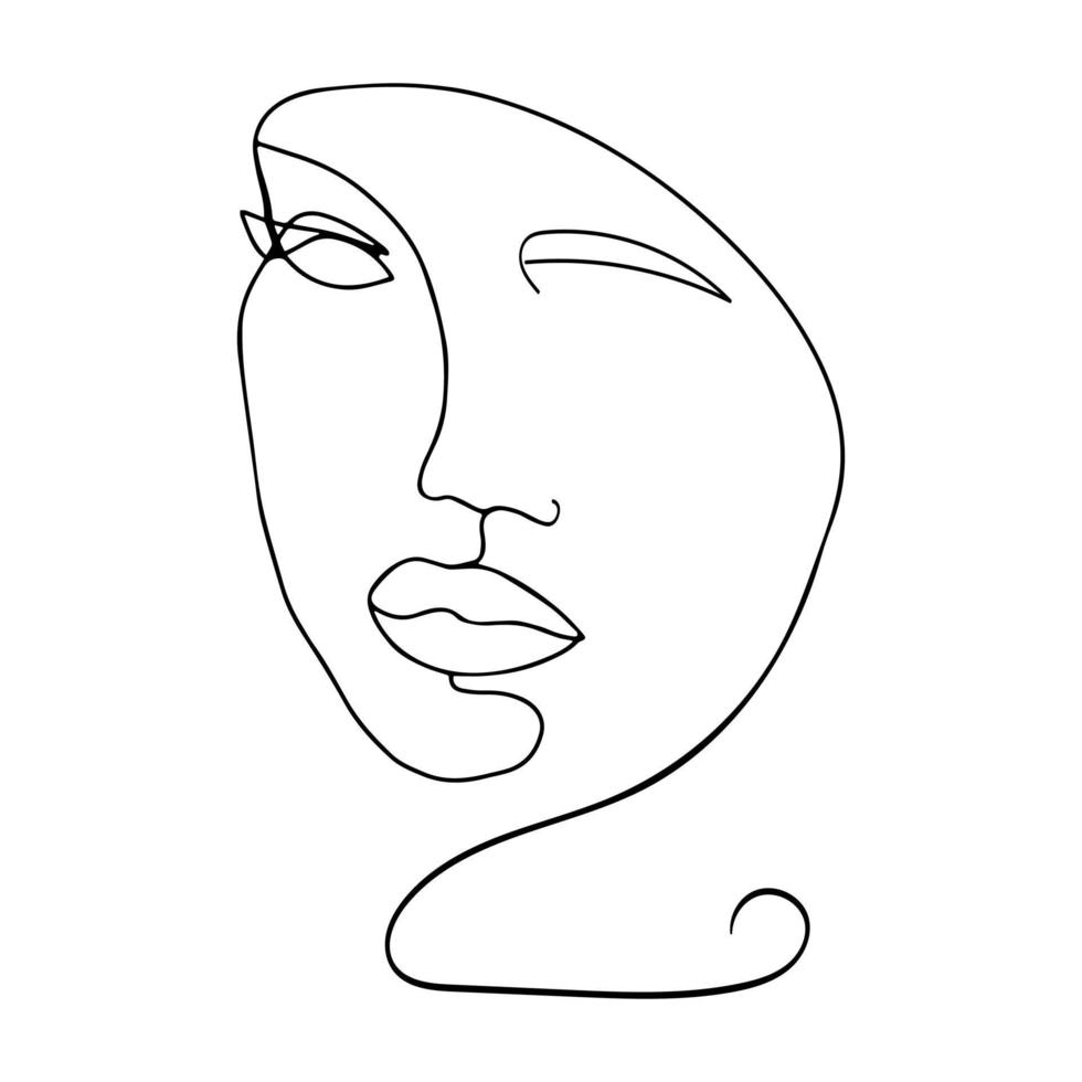 Abstract linear woman face. Vector poster doodle