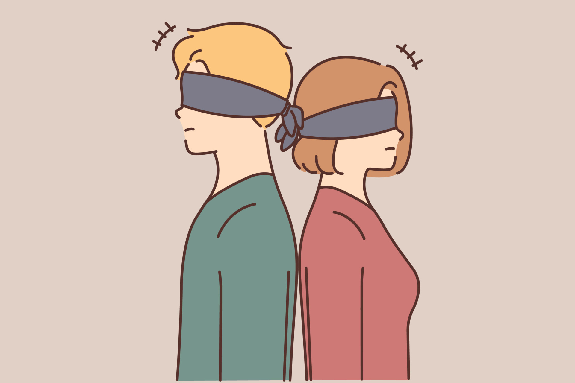 Blindfolded couple standing back to back ignoring after breakup or  separation. Man and woman in blindfolds avoid communication. Relationship  problem. Vector illustration. 20903285 Vector Art at Vecteezy