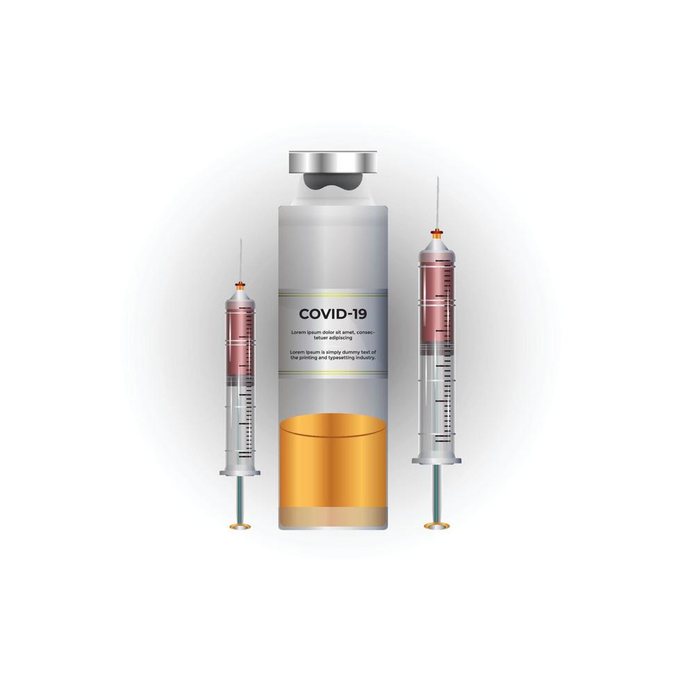 Coronavirus vaccine bottles and syringe vector