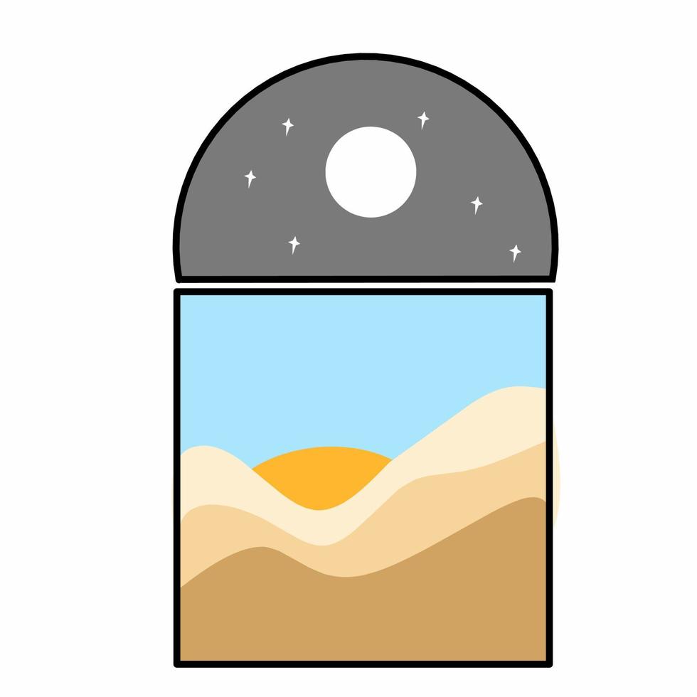 vector ilustración, mezquita símbolo con día y noche sombras de Ramadán mes. el lleno Luna de Ramadán kareem Desierto atmósfera.