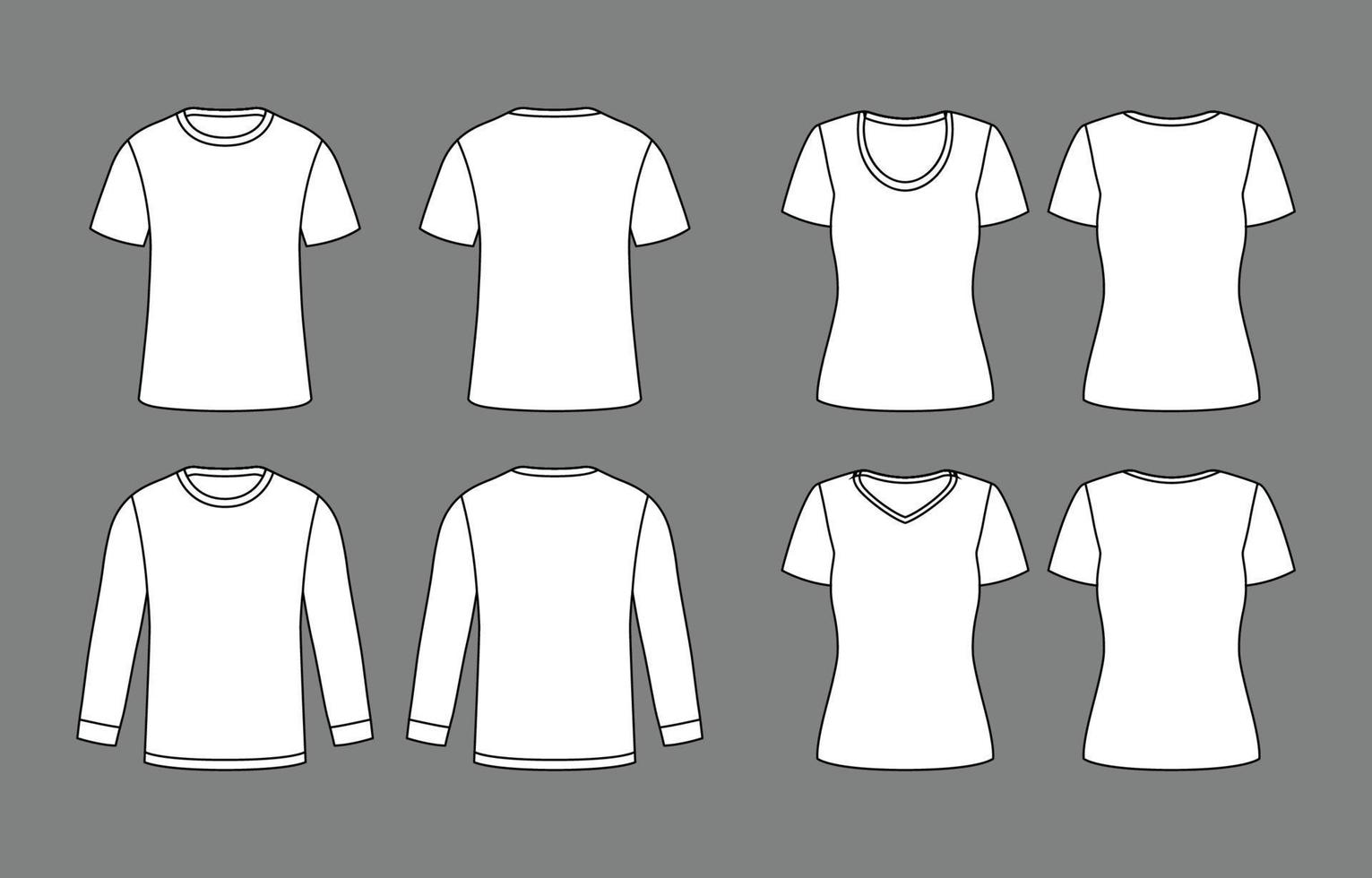 Outline White T-Shirt Mock Up Set vector