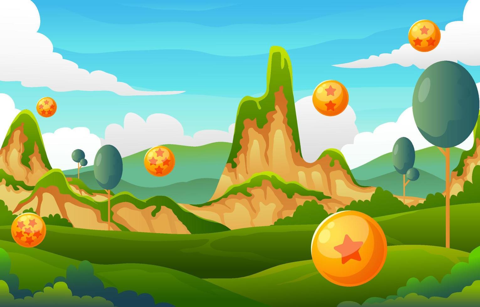 Nature Landscape with Flying Star Balls vector