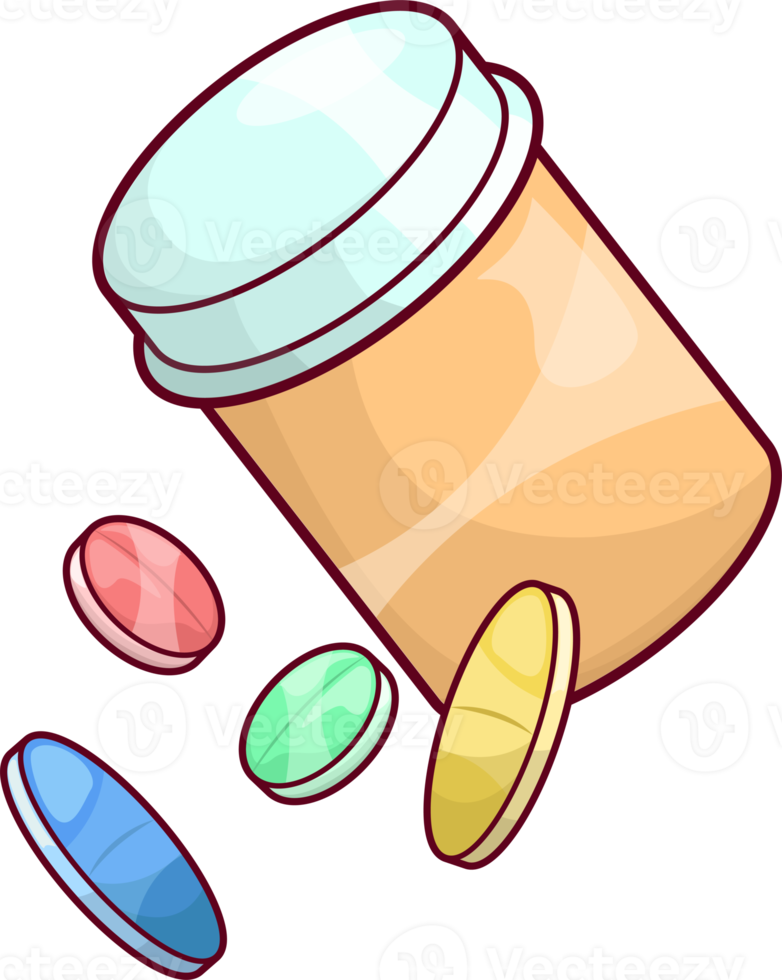 Illustration of Medical Drugs with Pills and Container png