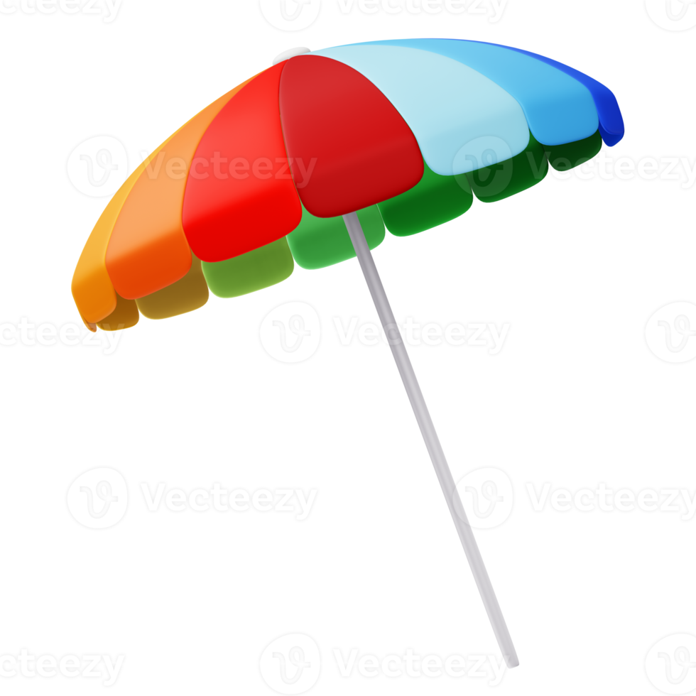 zomer elementen, kleurrijk strand paraplu, 3d renderen png