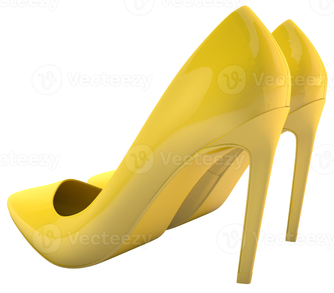 Heeled shoes. Elegant yellow women's shoes. 3d render png