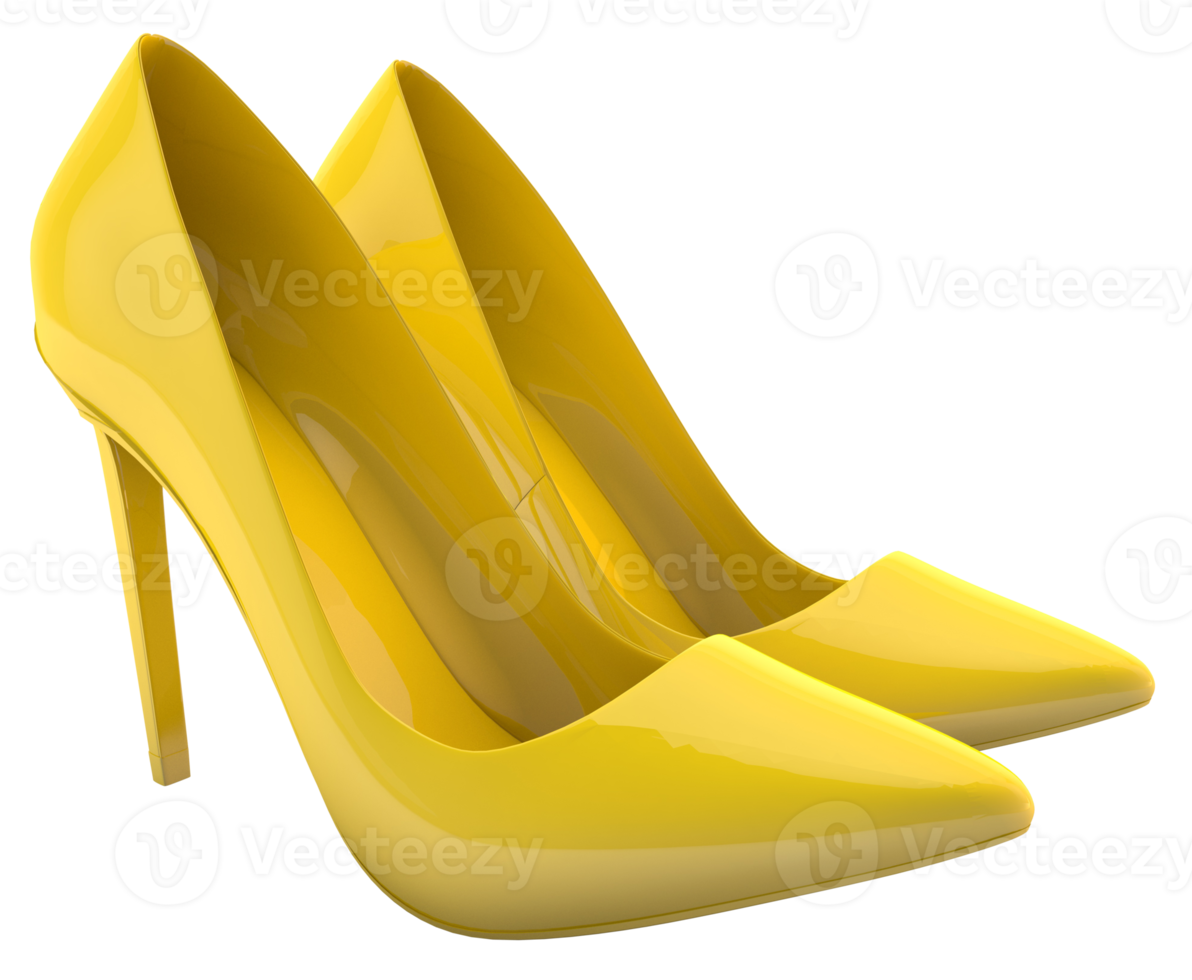 elegante hoge hakken. gele schoenen voor dames. 3D render png