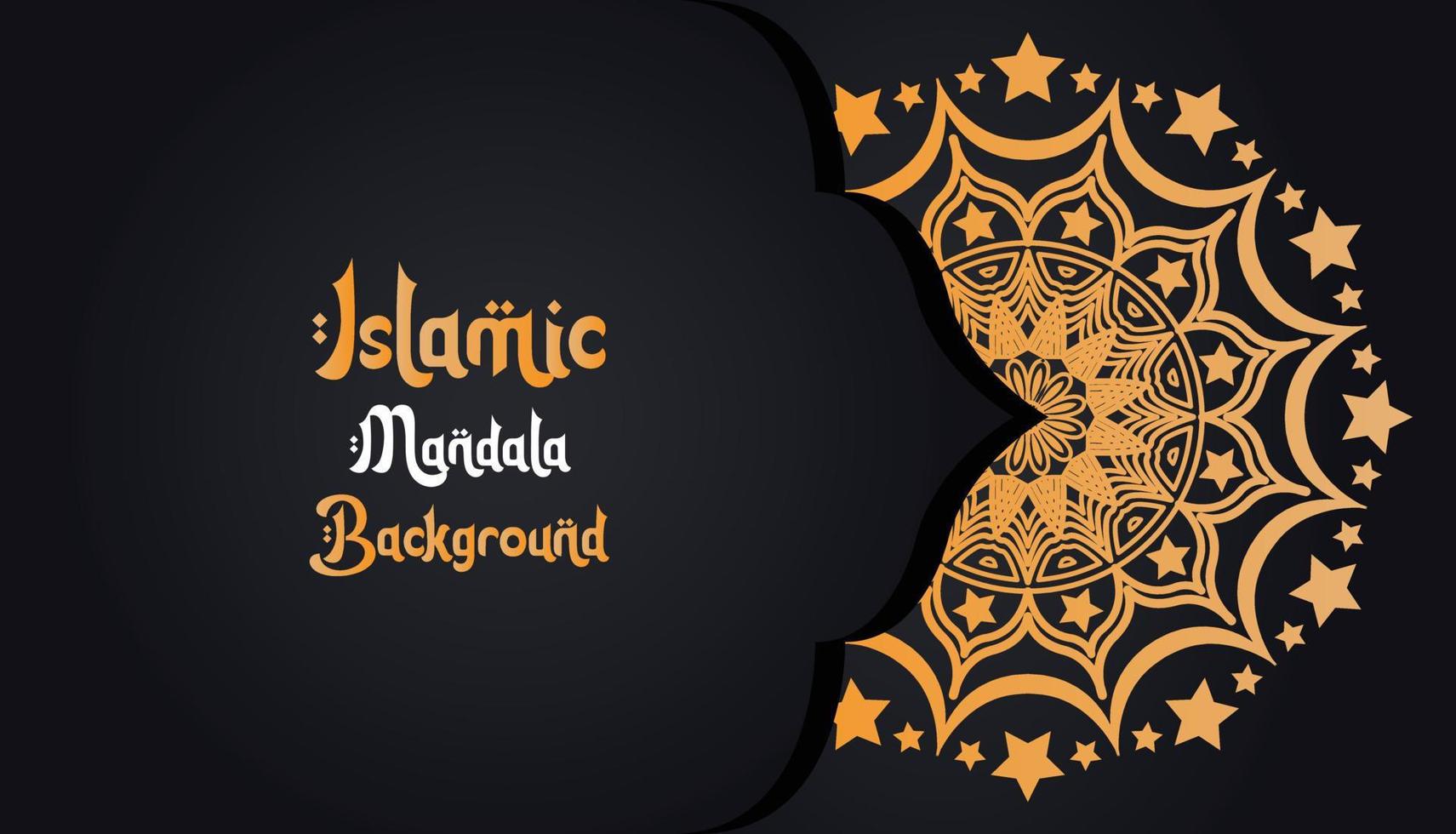 mándala, islámico fondo, lujo diseño. un negro antecedentes con un oro modelo ese dice islámico mandala antecedentes ' vector