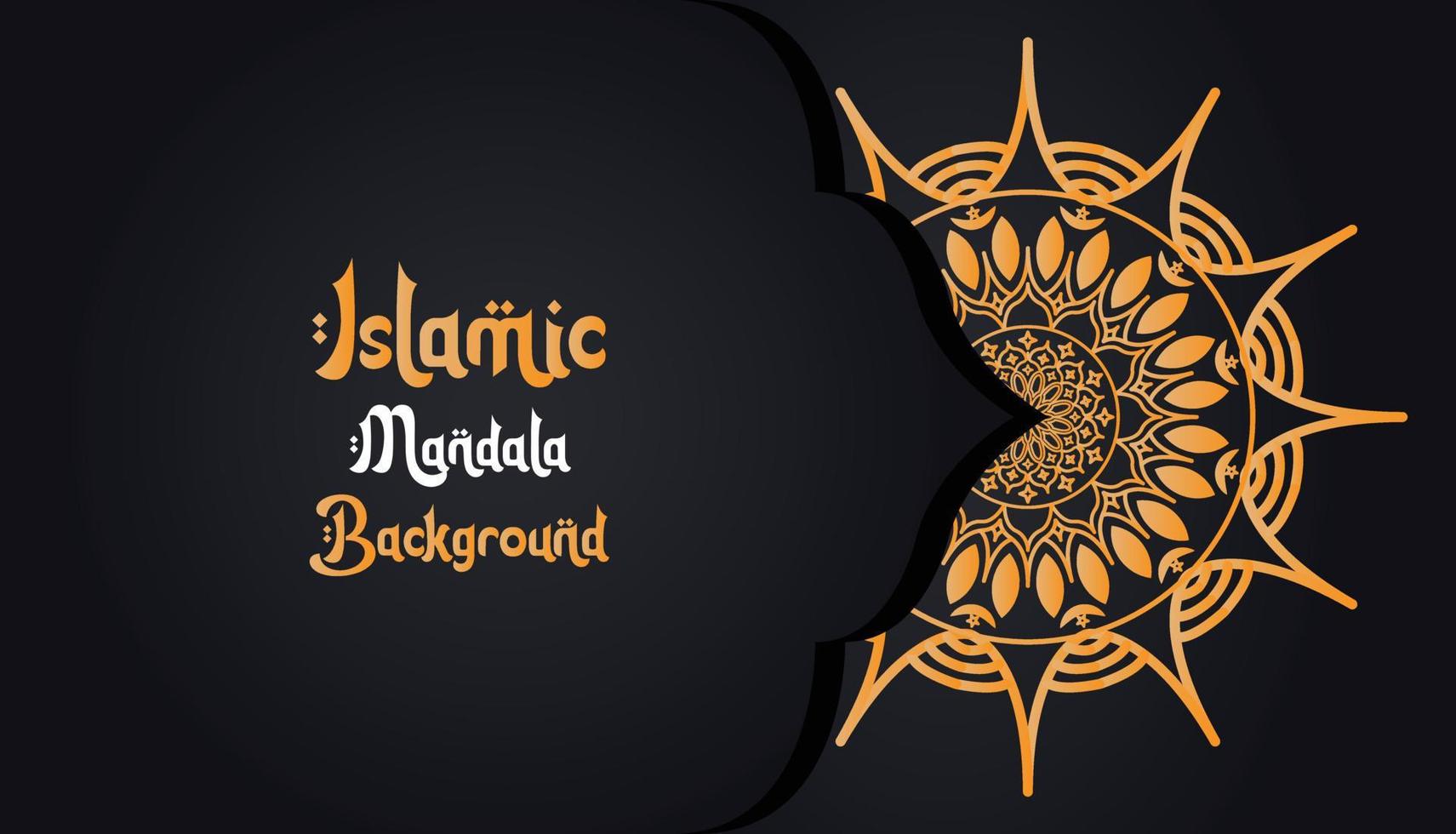 mándala, islámico fondo, lujo diseño. un negro antecedentes con un oro modelo ese dice islámico mandala antecedentes ' vector