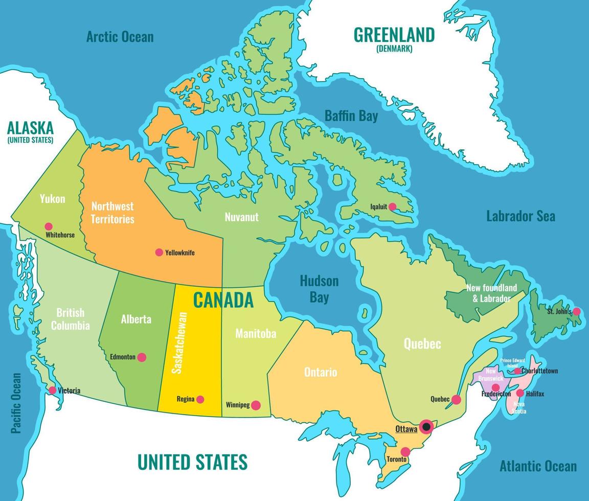 país mapa de Canadá con rodeando fronteras vector