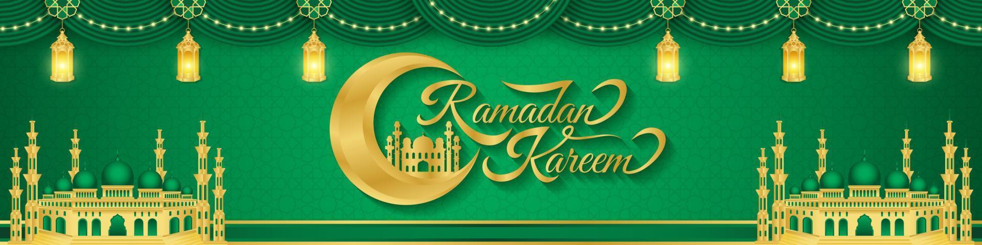 Islamic ornament template for background, horizontal banner, poster, cover design, social media feed, stories. Ramadan Kareem and eid mubarak 2023 concept vector