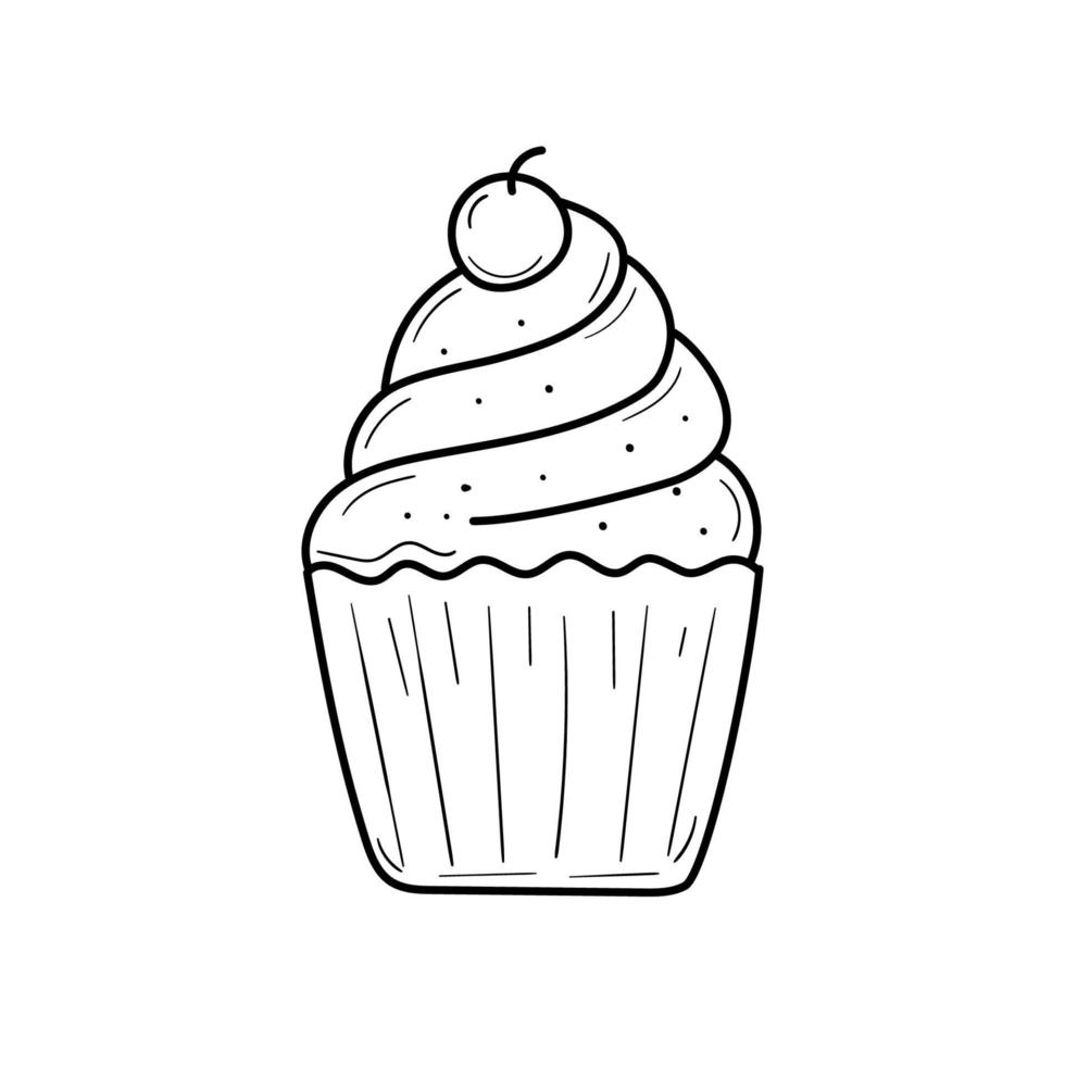 Cupcake vector in hand-drawn style isolated on white background