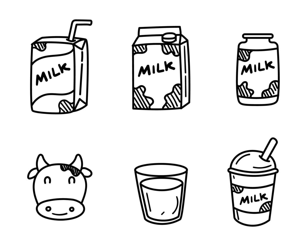 Set of milk vector illustration in cute doodle style isolated on white background