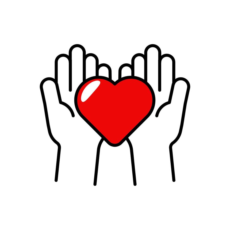 Hands with heart vector in linear color style suitable for charity and caring icon