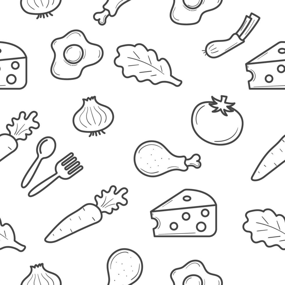 Foods doodle pattern with a black and white color vector