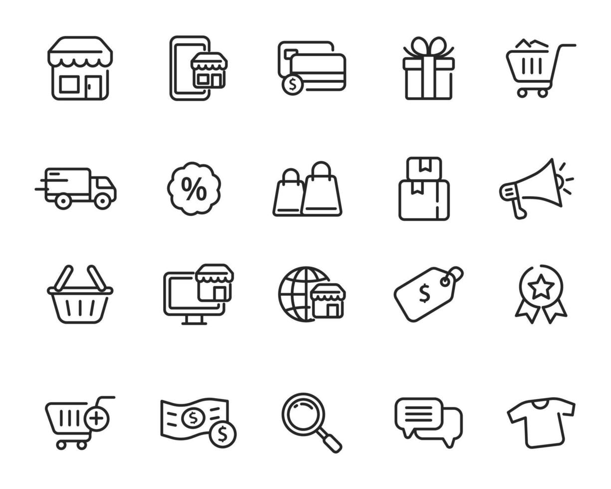 conjunto de comercio electrónico icono en lineal estilo vector