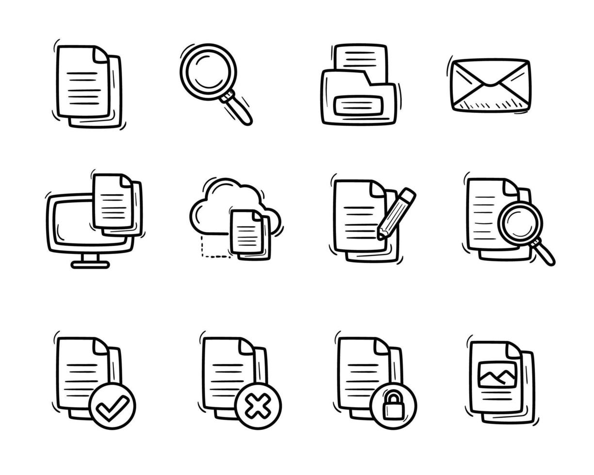 conjunto de documento icono en linda garabatear estilo vector