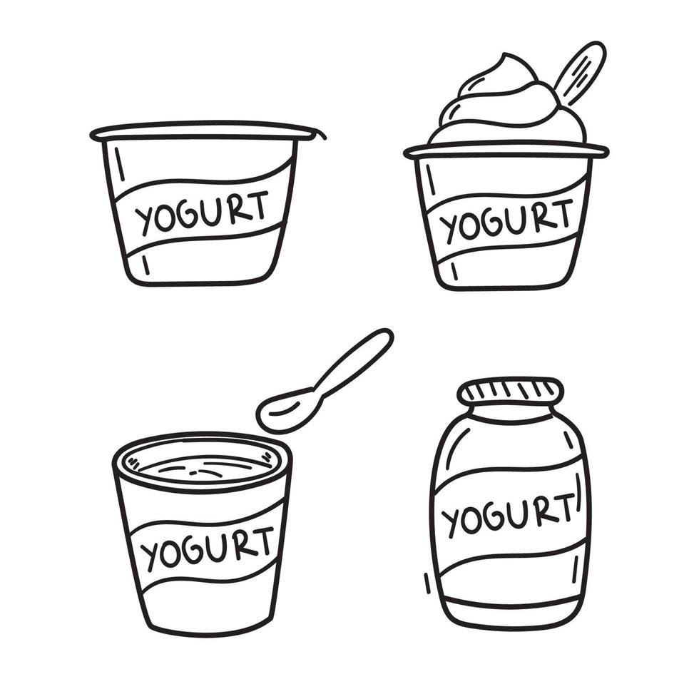 conjunto de yogur vector en garabatear dibujo estilo