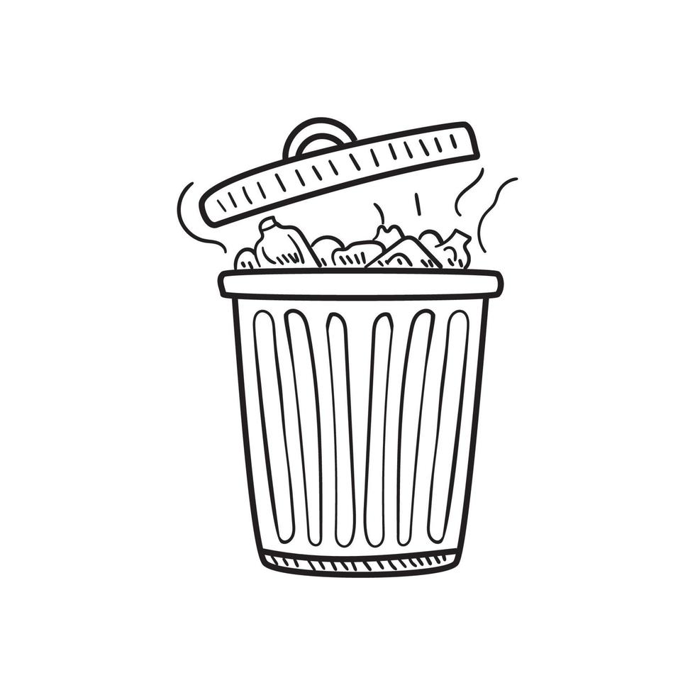 Trash can vector illustration in doodle drawing style