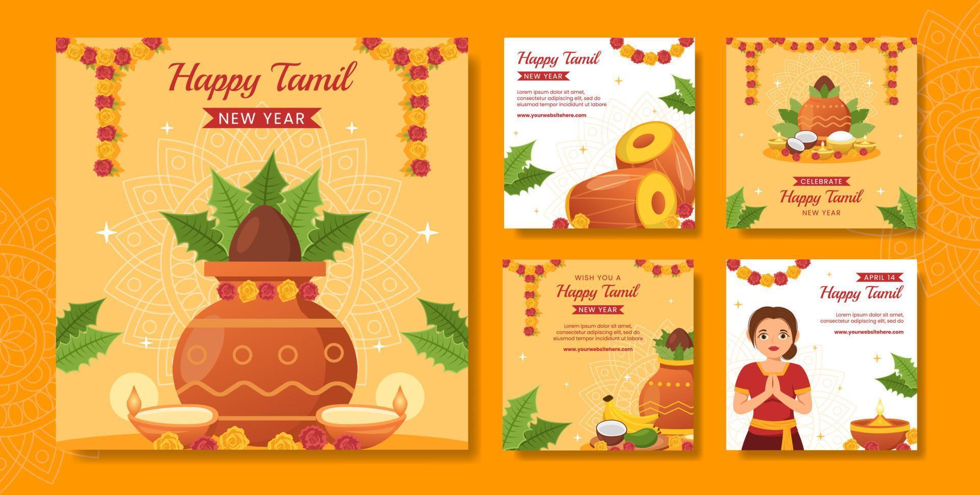 contento tamil nuevo año social medios de comunicación enviar plano dibujos animados mano dibujado plantillas antecedentes ilustración vector
