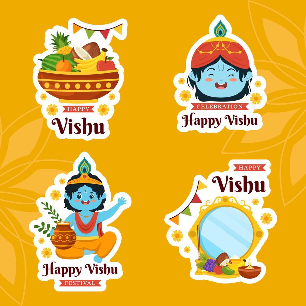 Happy Vishu Festival Label Flat Cartoon Hand Drawn Templates Background Illustration vector