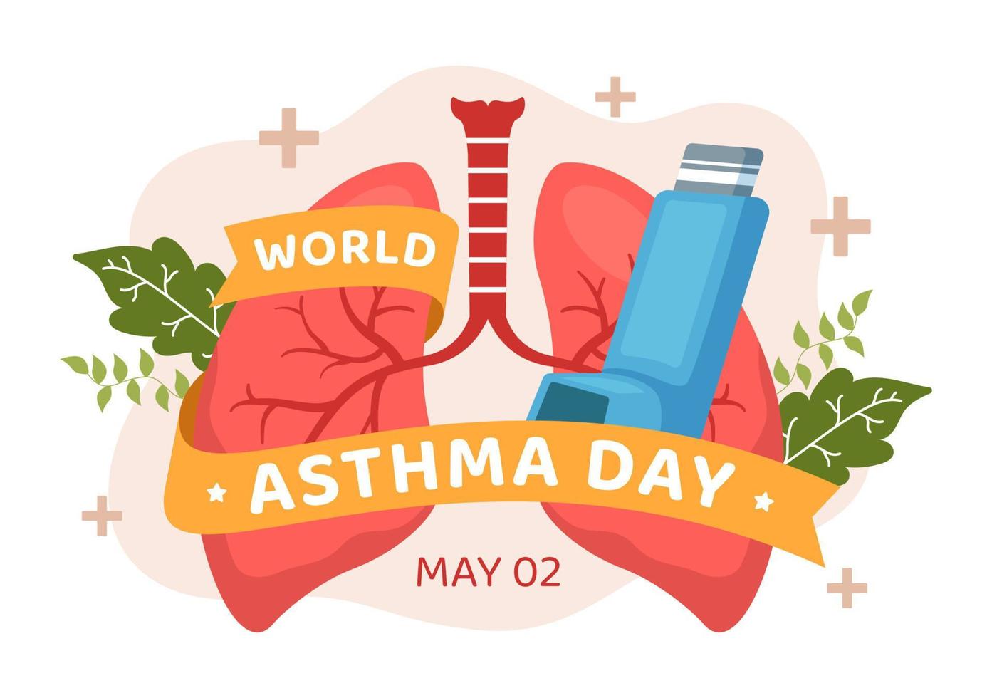 World Asthma Day on May 2 Illustration with Inhaler and Health Prevention Lungs in Flat Cartoon Hand Drawn for Web Banner or Landing Page Templates vector