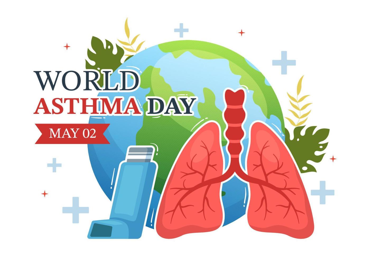 World Asthma Day on May 2 Illustration with Inhaler and Health Prevention Lungs in Flat Cartoon Hand Drawn for Web Banner or Landing Page Templates vector