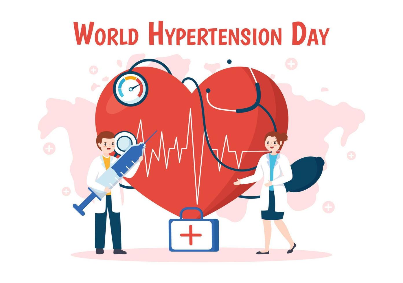 World Hypertension Day on May 17th Illustration with High Blood Pressure and Red Love Image in Flat Cartoon Hand Drawn for Landing Page Templates vector
