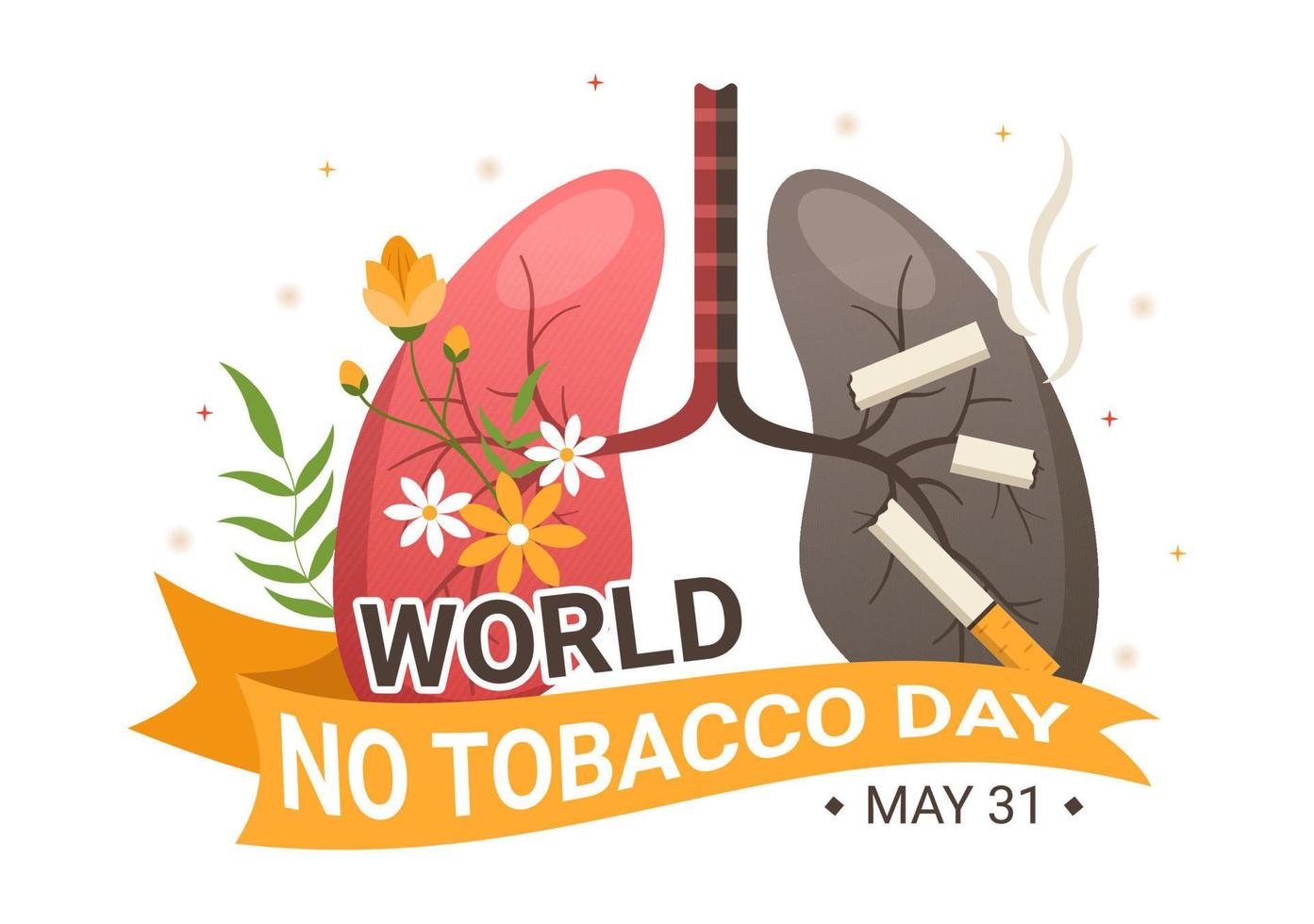 World No Tobacco Day Illustration of Stop Smoking, Cigarette Butt and Harm the Lungs in Flat Cartoon Hand Drawn for Landing Page Templates vector