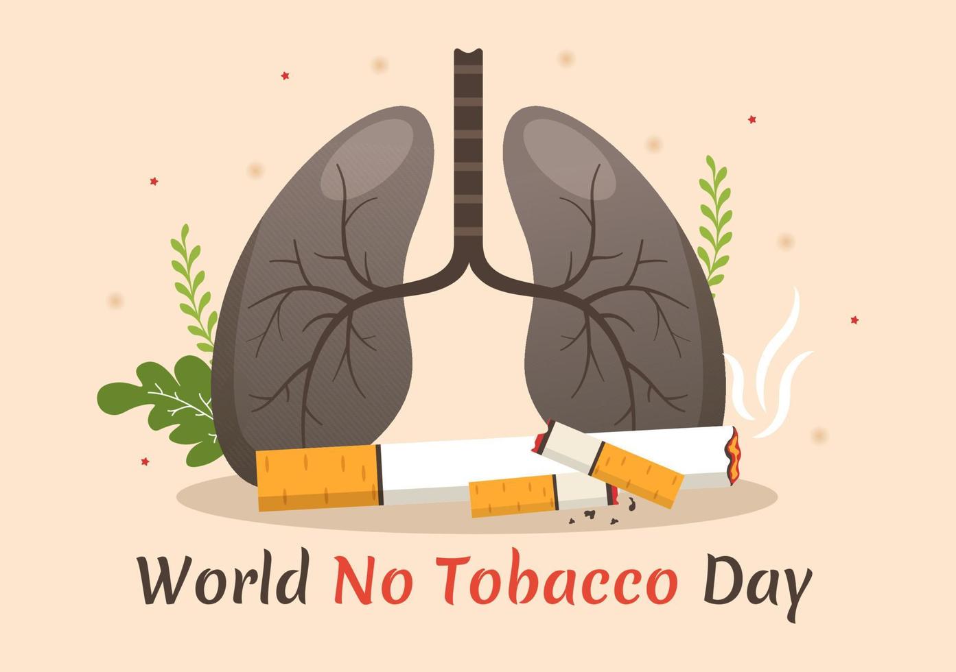 World No Tobacco Day Illustration of Stop Smoking, Cigarette Butt and Harm the Lungs in Flat Cartoon Hand Drawn for Landing Page Templates vector