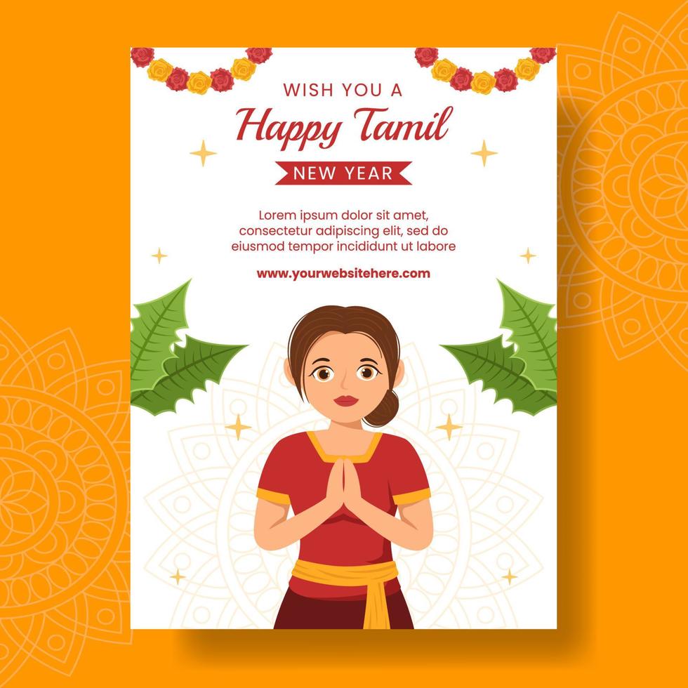 Happy Tamil New Year Vertical Poster Cartoon Hand Drawn Templates Background Illustration vector