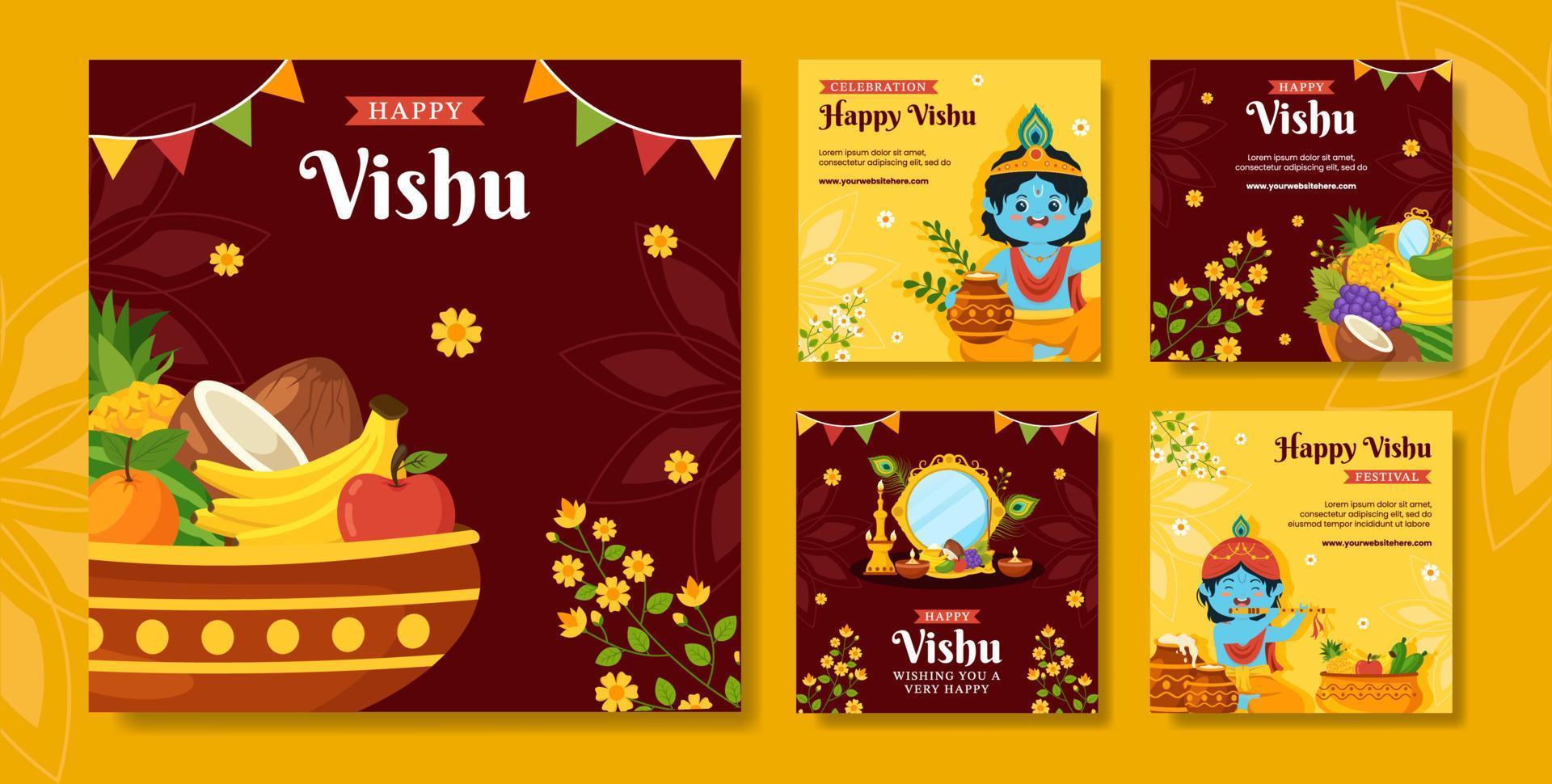 Happy Vishu Festival Social Media Post Flat Cartoon Hand Drawn Templates Background Illustration vector