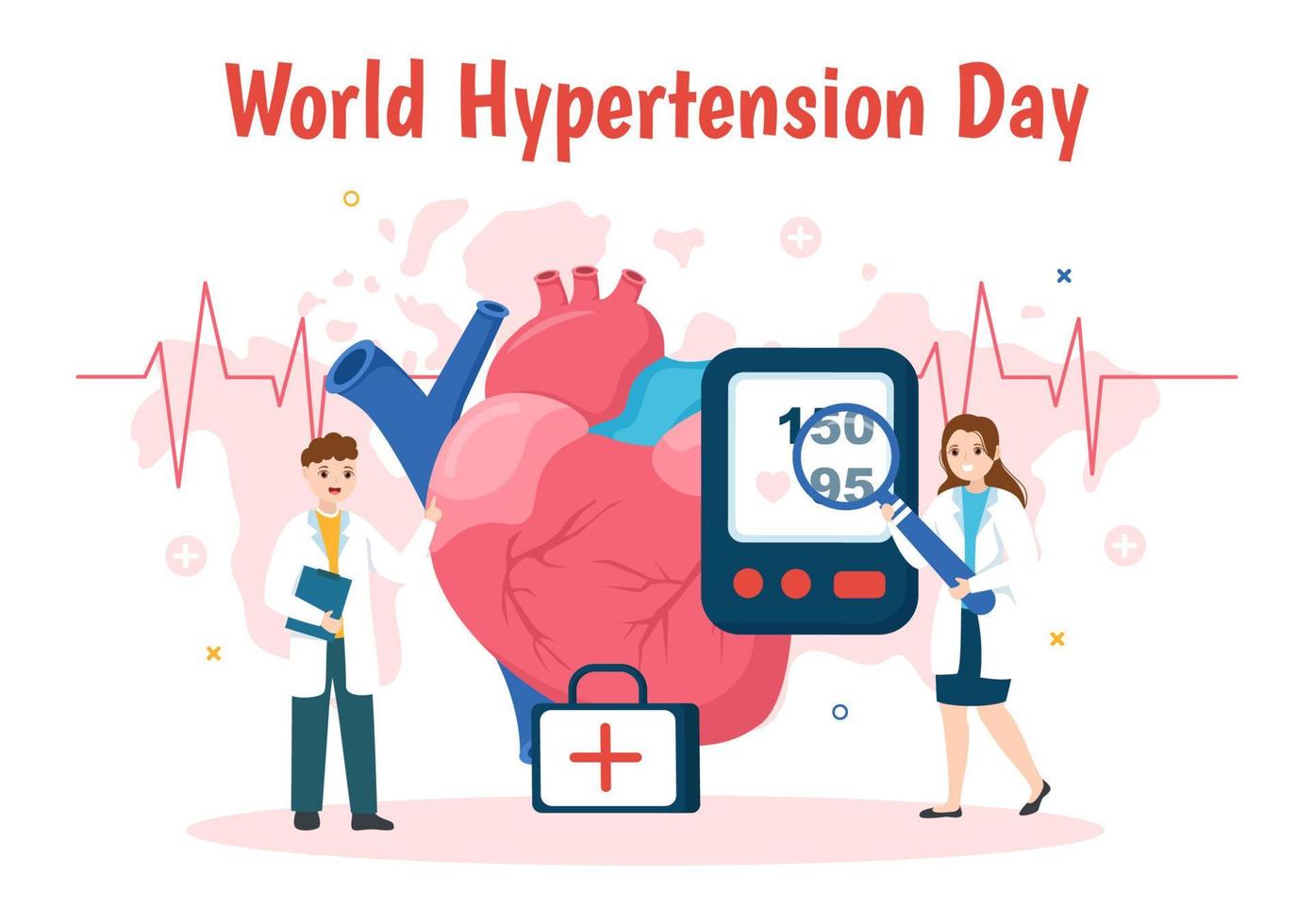World Hypertension Day on May 17th Illustration with High Blood Pressure and Red Love Image in Flat Cartoon Hand Drawn for Landing Page Templates vector