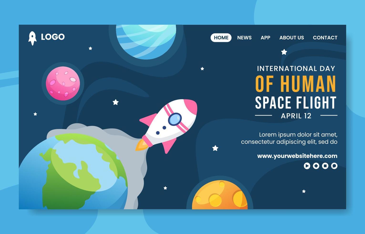 International Human Space Flight Day Social Media Landing Page Cartoon Hand Drawn Template Background Illustration vector