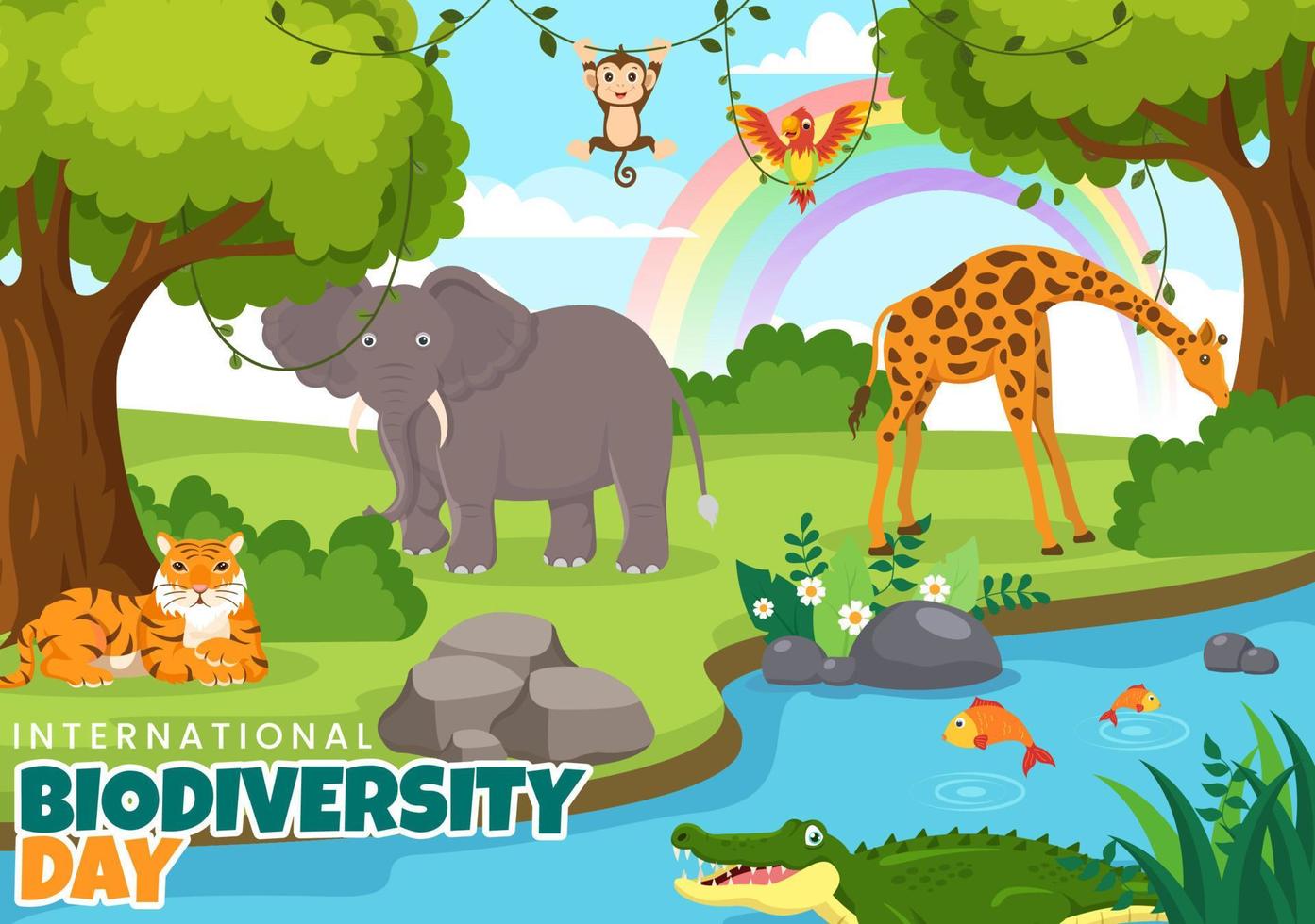 World Biodiversity Day on May 22 Illustration with Biological Diversity, Earth and Animal in Flat Cartoon Hand Drawn for Landing Page Templates vector