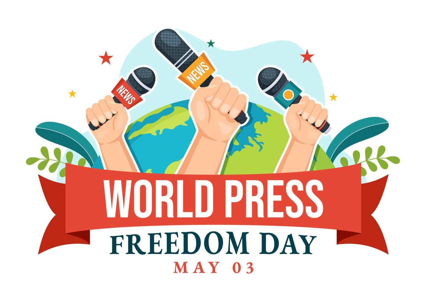 World Press Freedom Day on May 3 Illustration with Hands Holding News Microphones for Web Banner or Landing Page in Flat Cartoon Hand Drawn Templates vector