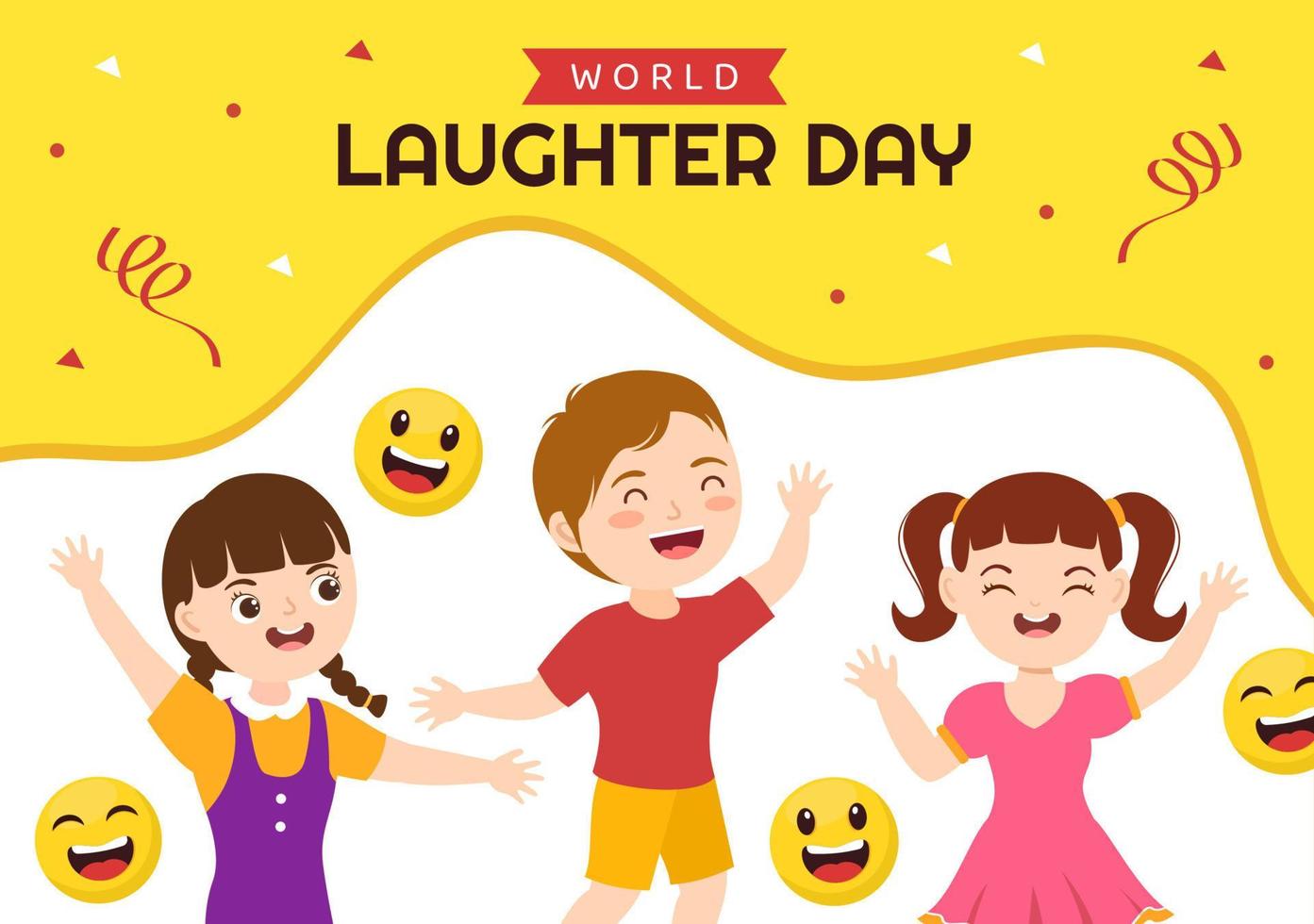 World Laughter Day Illustration with Smiley Facial Expression Cute Kids for Web Banner or Landing Page in Flat Cartoon Hand Drawn Templates vector