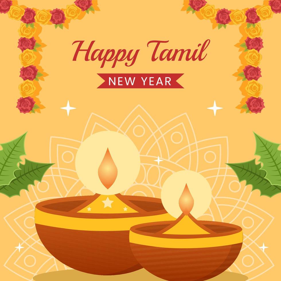 Happy Tamil New Year Social Media Background Illustration Cartoon Hand Drawn Templates vector