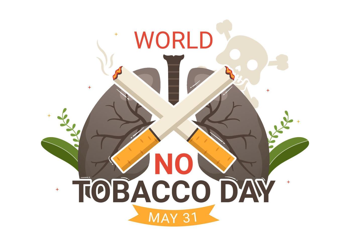 World No Tobacco Day Illustration of Stop Smoking, Cigarette Butt and Harm the Lungs in Flat Cartoon Hand Drawn for Landing Page Templates vector