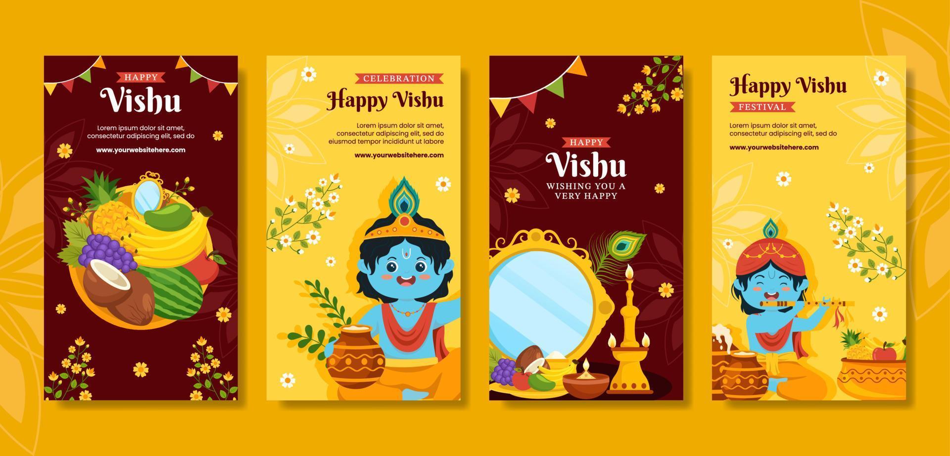 Happy Vishu Festival Social Media Stories Cartoon Hand Drawn Templates Background Illustration vector