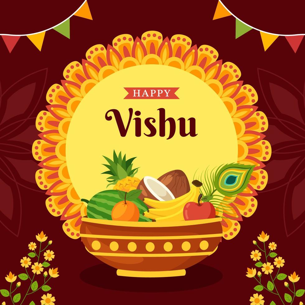 Happy Vishu Festival Social Media Background Illustration Cartoon Hand Drawn Templates vector