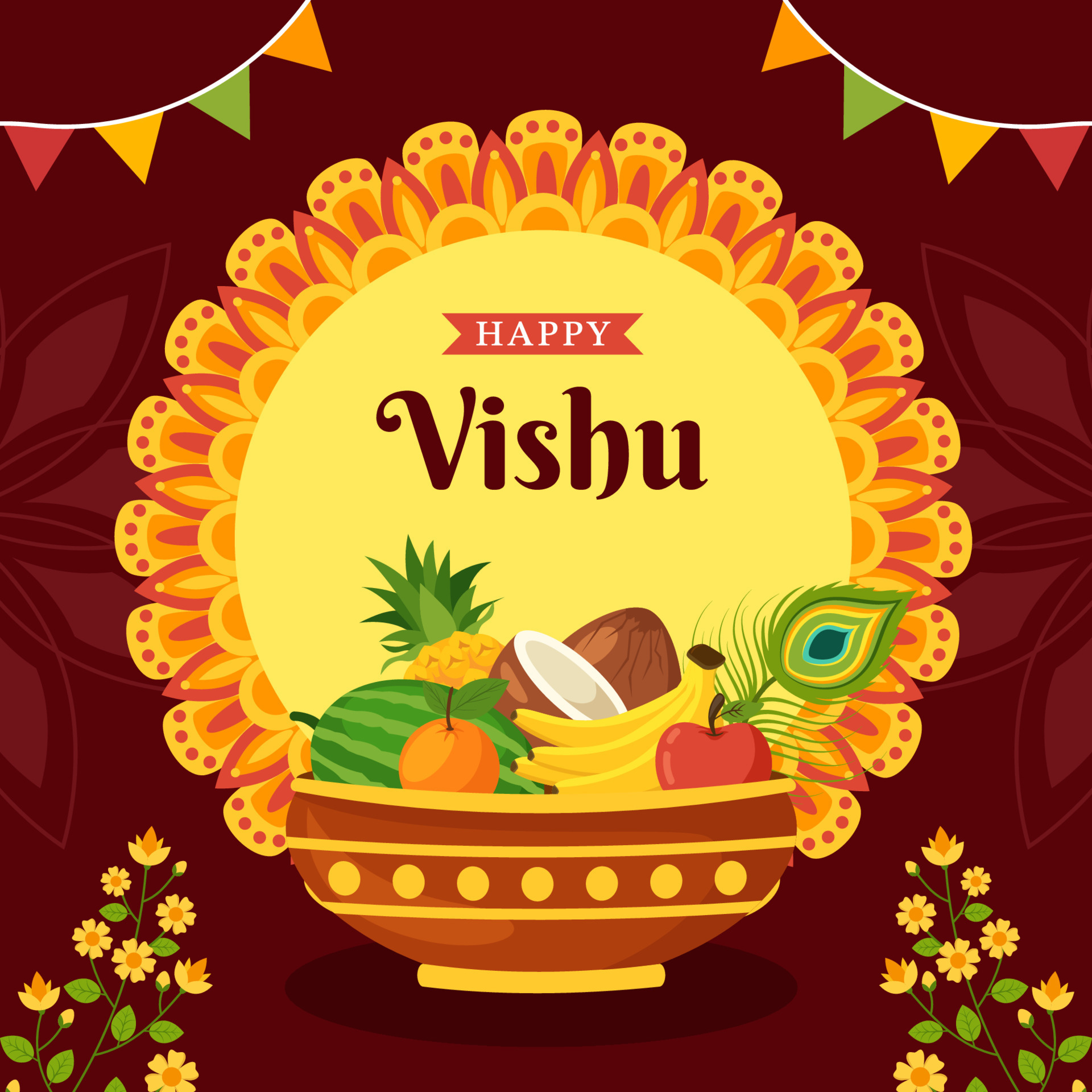 Happy Vishu Festival Social Media Background Illustration Cartoon Hand