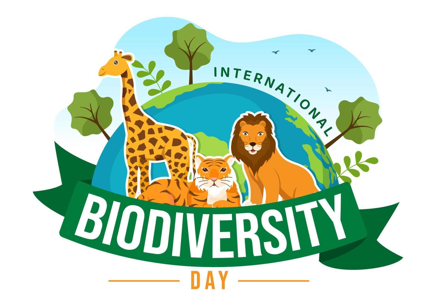 World Biodiversity Day on May 22 Illustration with Biological Diversity, Earth and Animal in Flat Cartoon Hand Drawn for Landing Page Templates vector