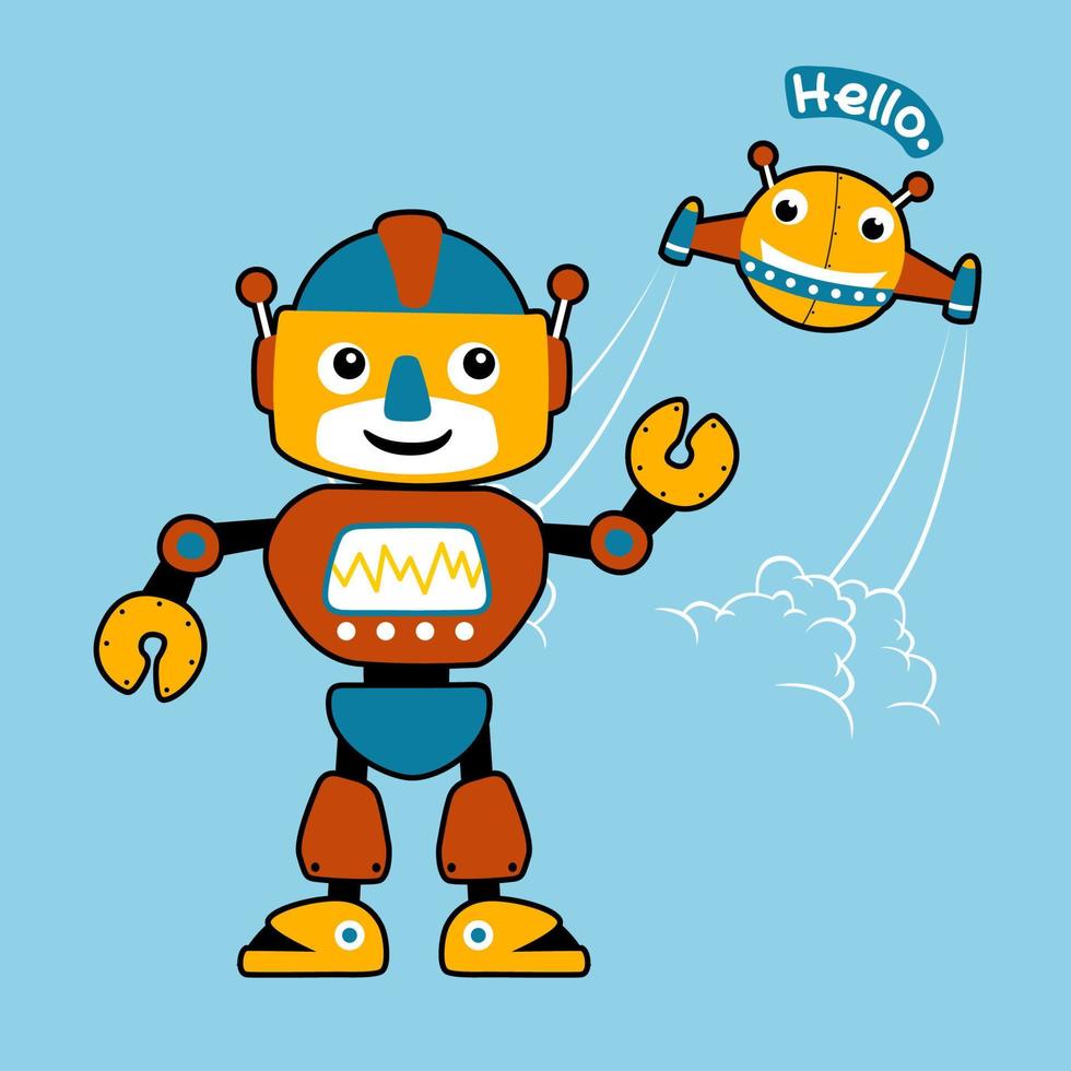 funny robots, vector cartoon illustration